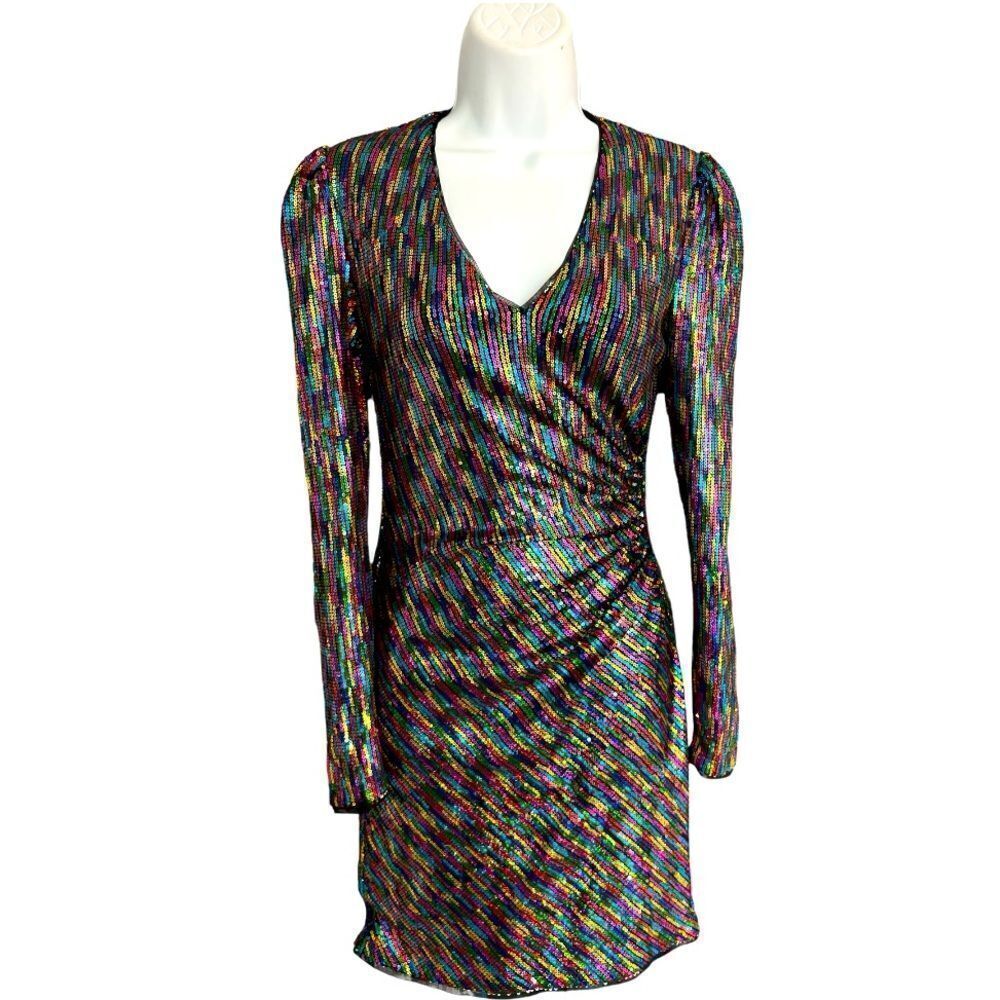 BCBGMAXAZRIA Rainbow Sequin Mini Dress Size XS.